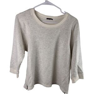 Theory Womens Off-White Lightweight 3/4 Sleeve Pullover Top With Side Zipper Det